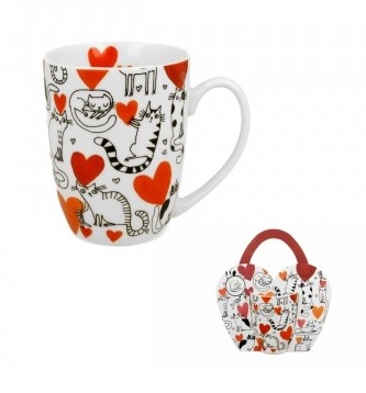 Porcelánový hrnek se srdcem a kočkami 350 ml